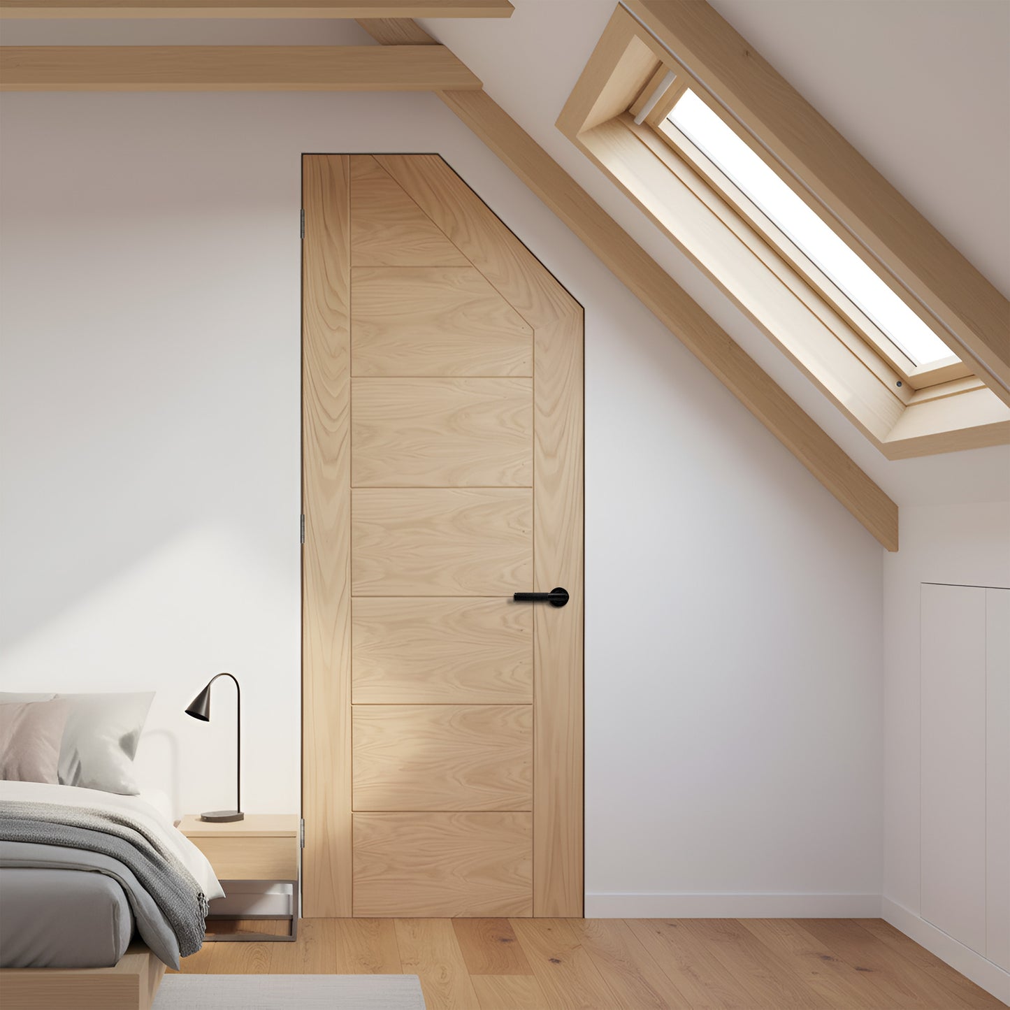 Oak Internal Fully Finished Pedrena Angled Under-Stair Made-to-Measure Cupboard FD30 Fire Door