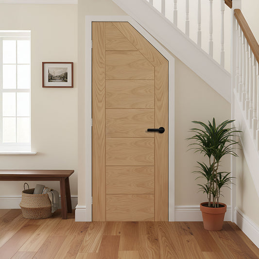 Oak Internal Fully Finished Pedrena Angled Under-Stair Made-to-Measure Cupboard FD30 Fire Door