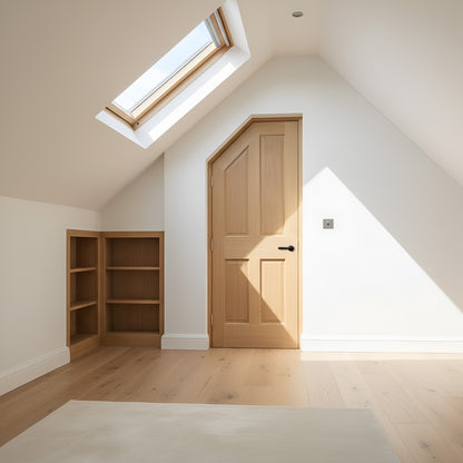 Oak Internal Unfinished Traditional Victorian 4 Panel Angled Under-Stair Made-to-Measure Cupboard FD30 Fire Door