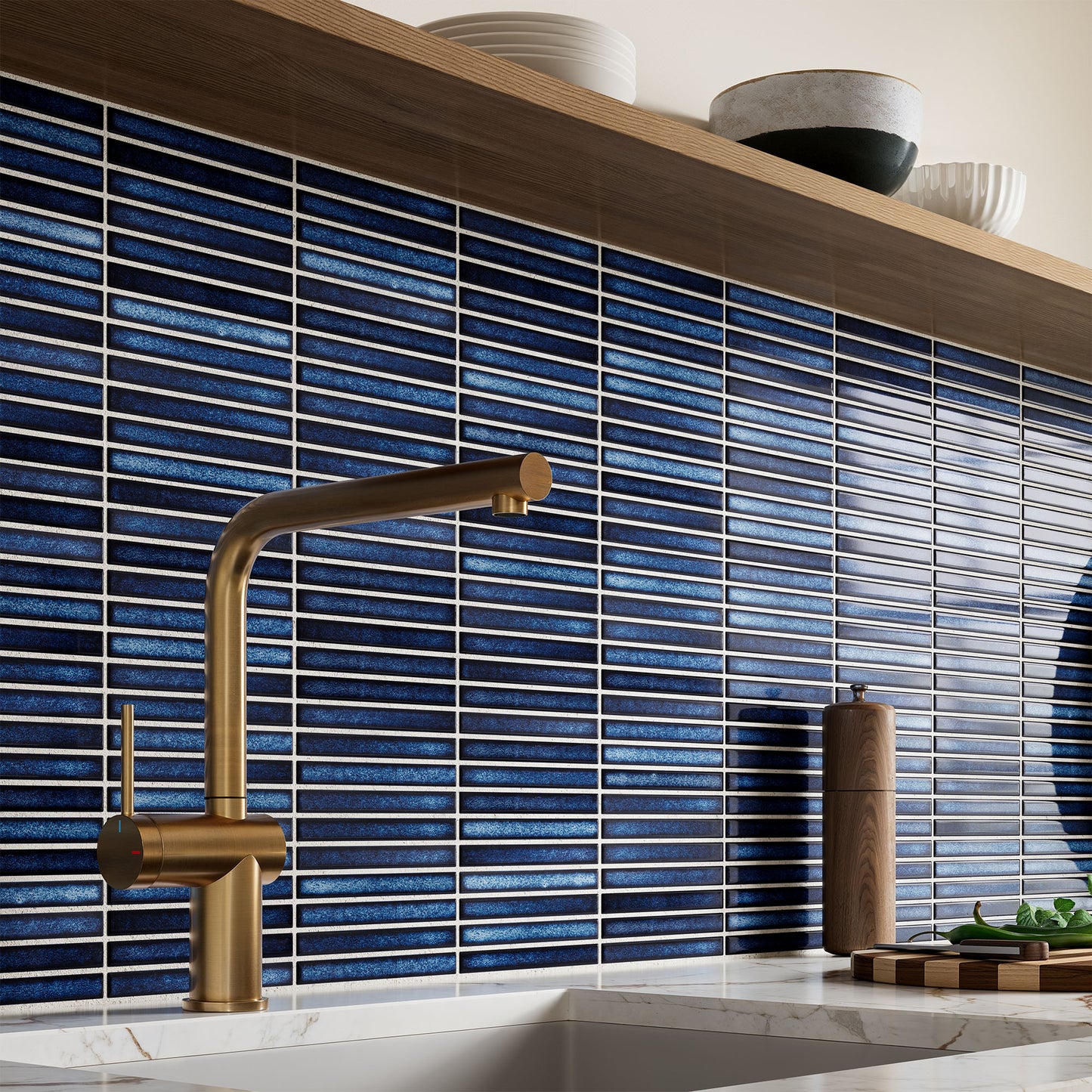 Blue - Linear 8mm Gloss Tile Sample (P12904)