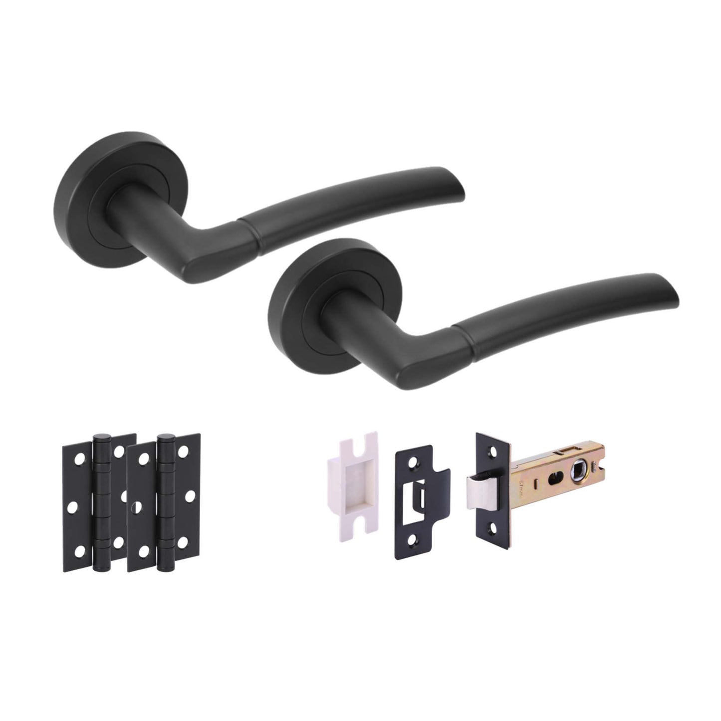Zoom Internal Lever Handle On Round Rose Handle Set - Matt Black