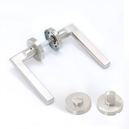 Superior Luna Lever on Round Rose Bathroom Handle Set - Satin Stainless Steel