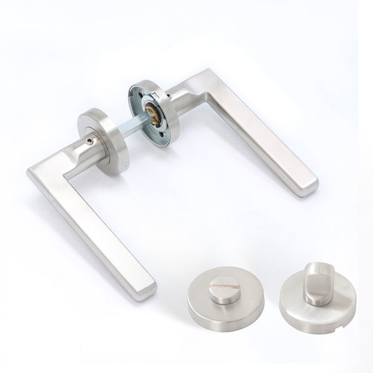 Superior Luna Lever on Round Rose Bathroom Handle Set - Satin Stainless Steel