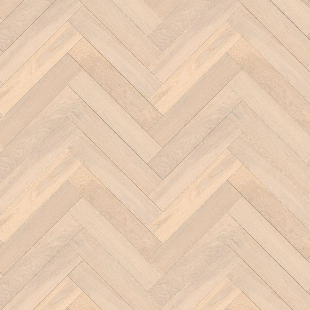 Brushed White Oak - Herringbone 14mm UV Oiled Engineered Real Wood Flooring (124564)