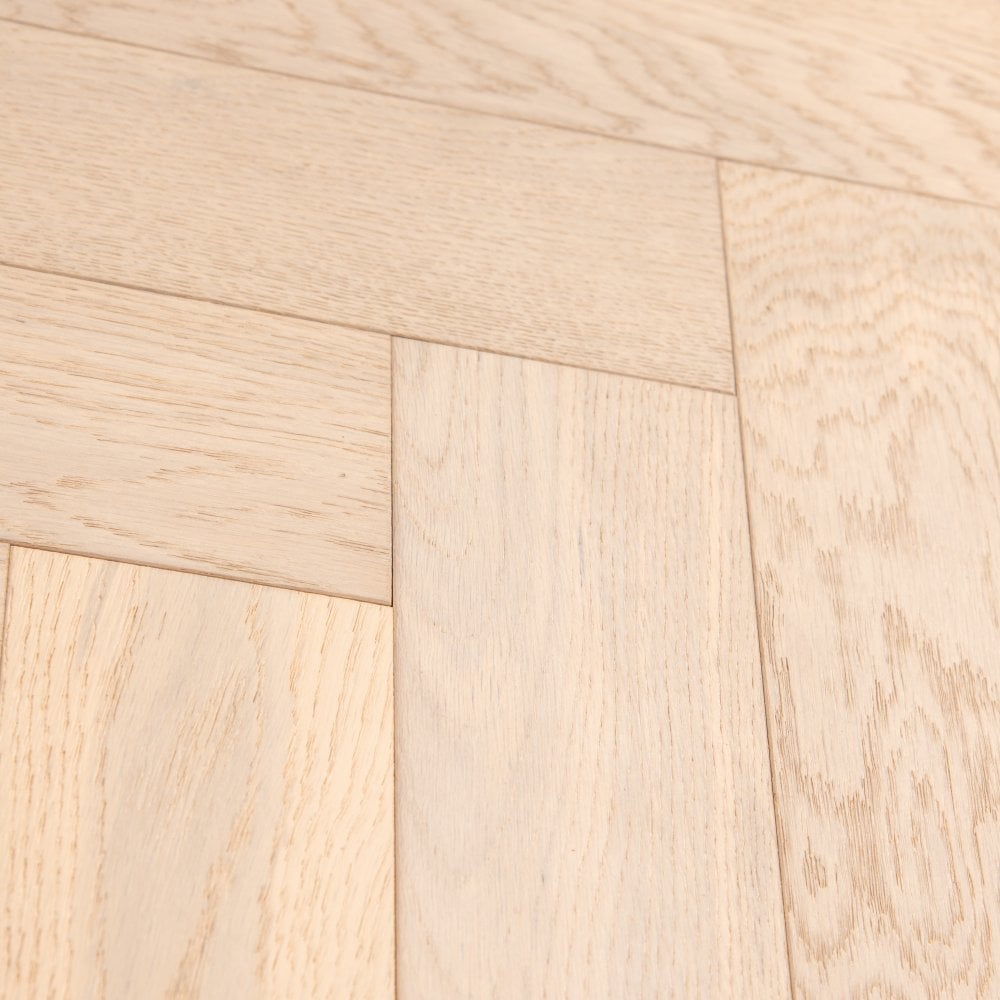 Brushed White Oak - Herringbone 14mm UV Oiled Engineered Real Wood Flooring (124564)