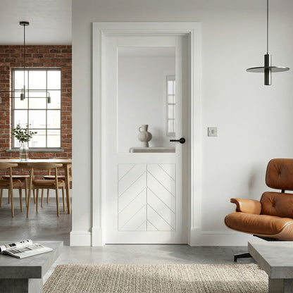 White Internal Primed Chevron Clear Glass Door