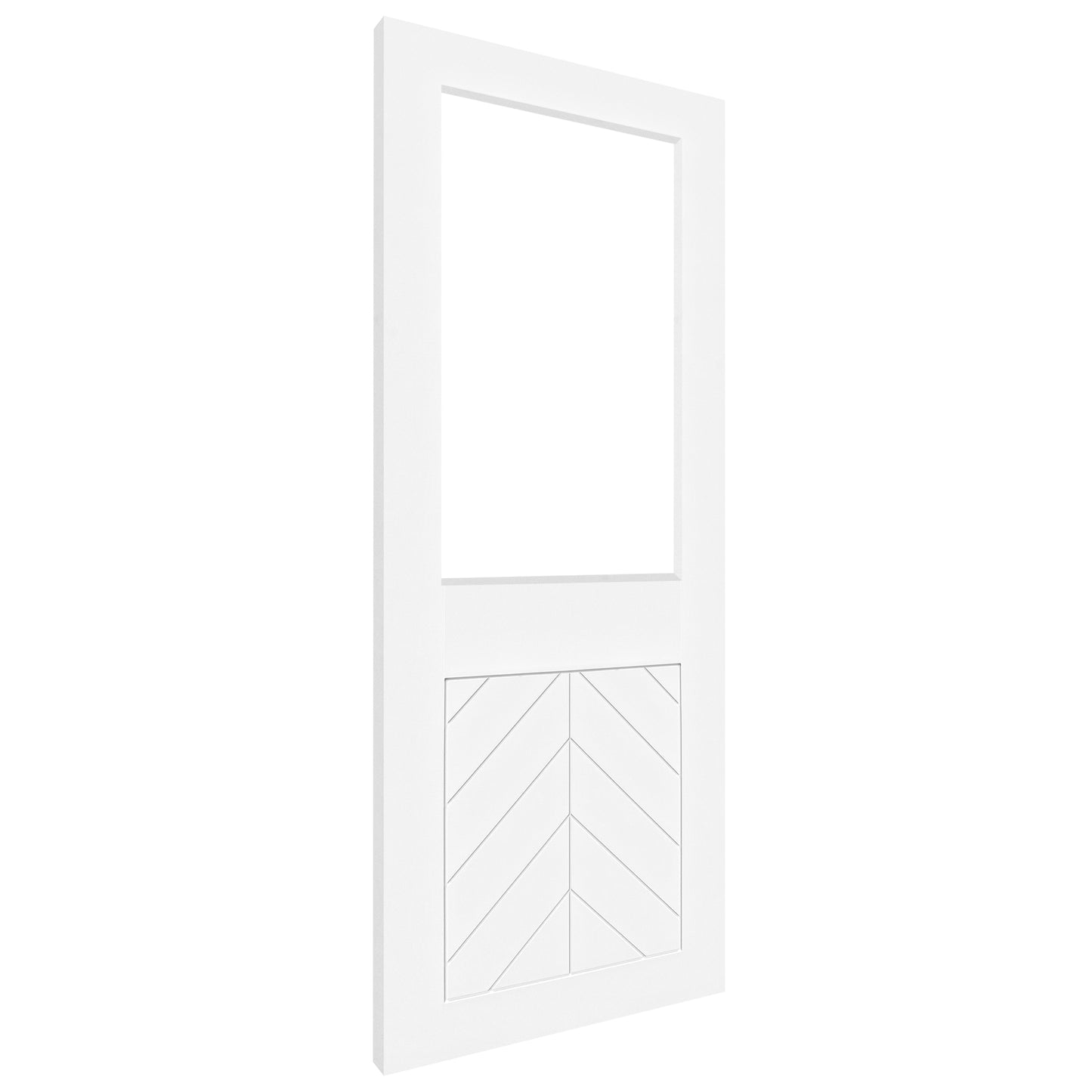 White Internal Primed Chevron Clear Glass Door