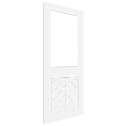 White Internal Primed Chevron Clear Glass Door