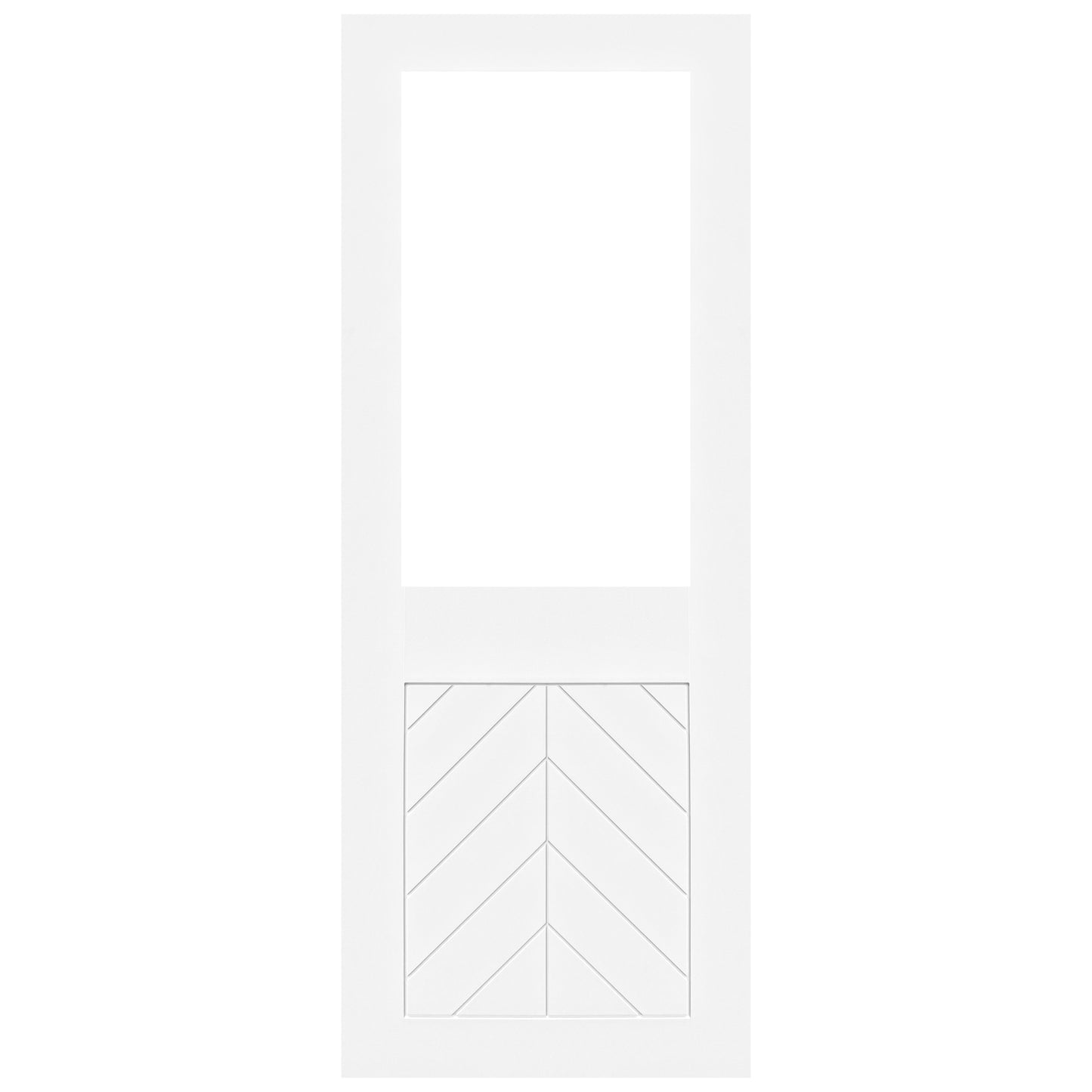 White Internal Primed Chevron Clear Glass Door