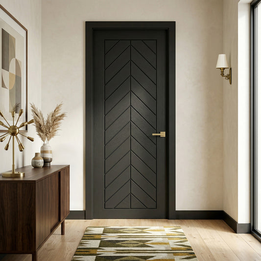 Black Internal Fully Finished Oak Chevron FD30 Fire Door