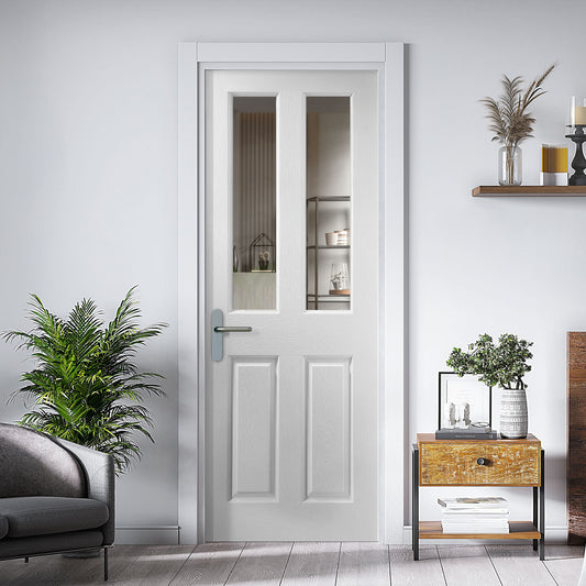 White Internal Primed Malton 2 Panel 2 Light Clear Glass FD30 Fire Door (122087)