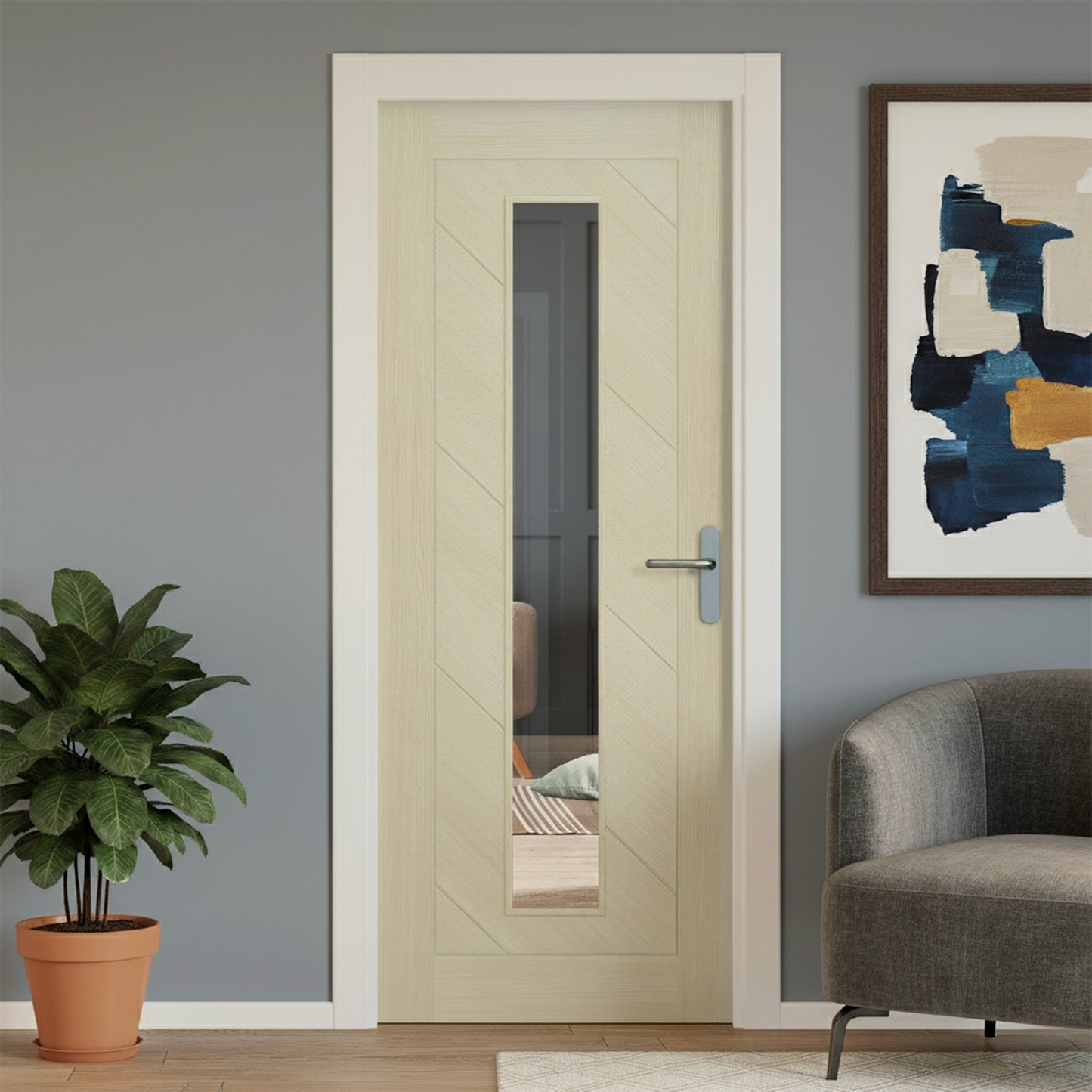 Blonde Oak Internal Fully Finished Endure Laminate Stockholm Clear Glass Door (122005)