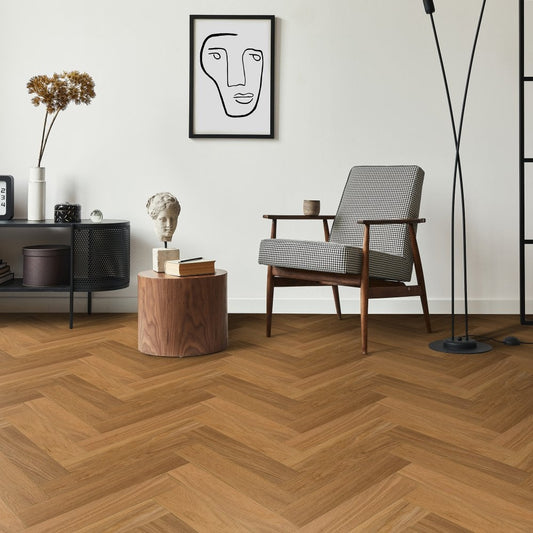 Natural Brushed Oak - Herringbone 14mm UV Oiled Engineered Real Wood Flooring (124563)