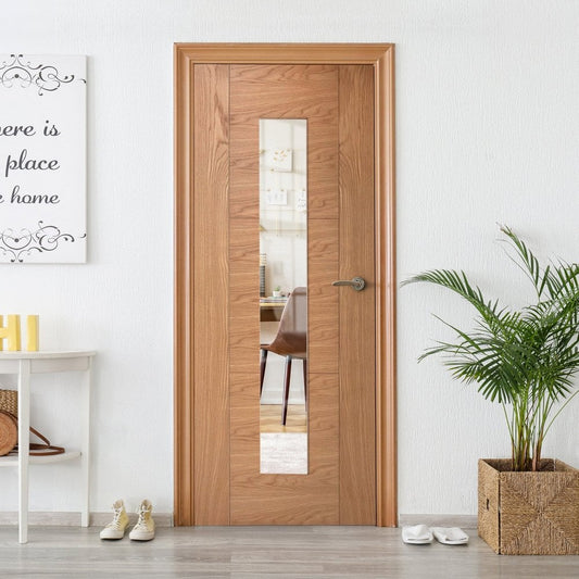 Oak Internal Unfinished Trent 3 Panel 1 Light Clear Glass Door (84454)